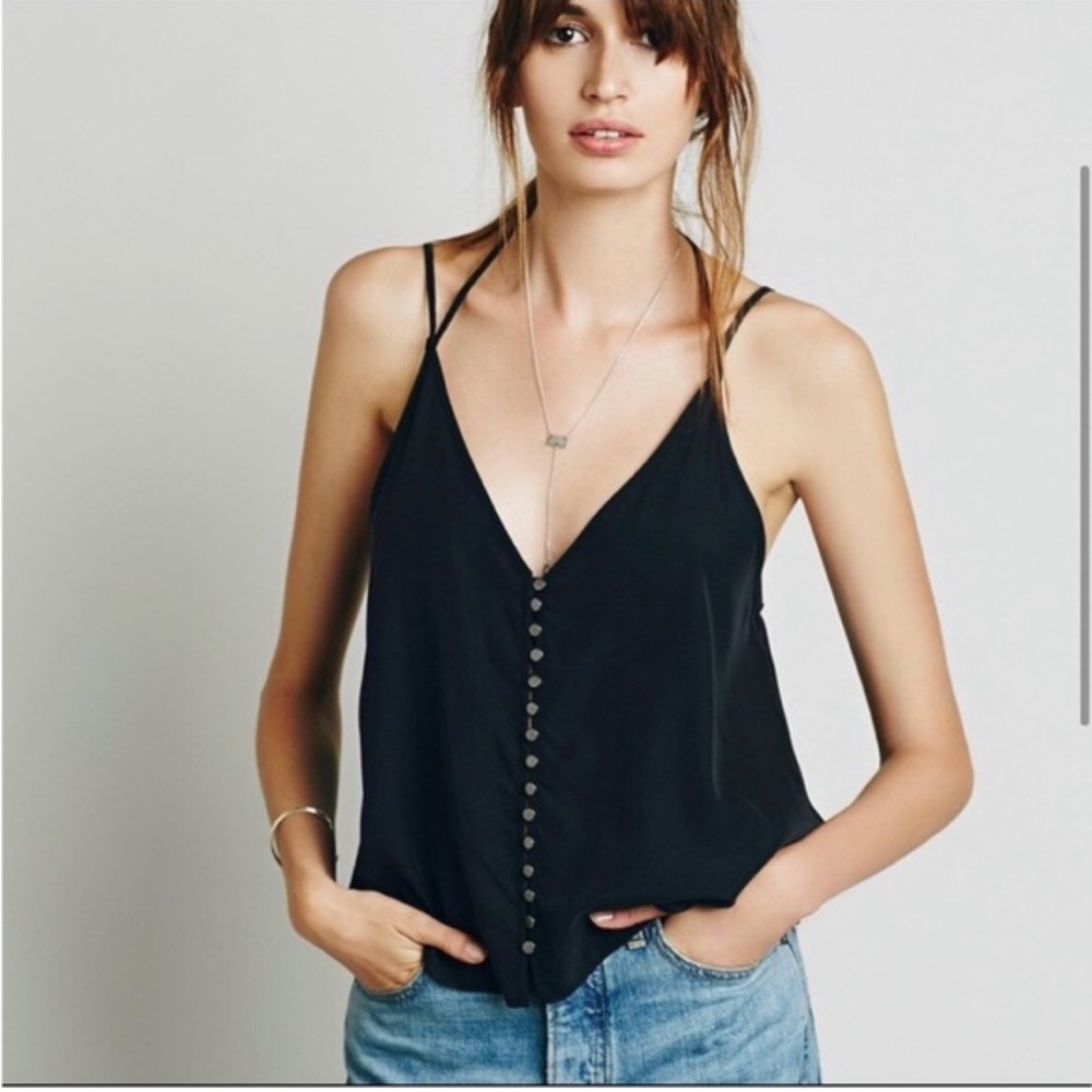 Free People Black V-Neck Button Front Camisole